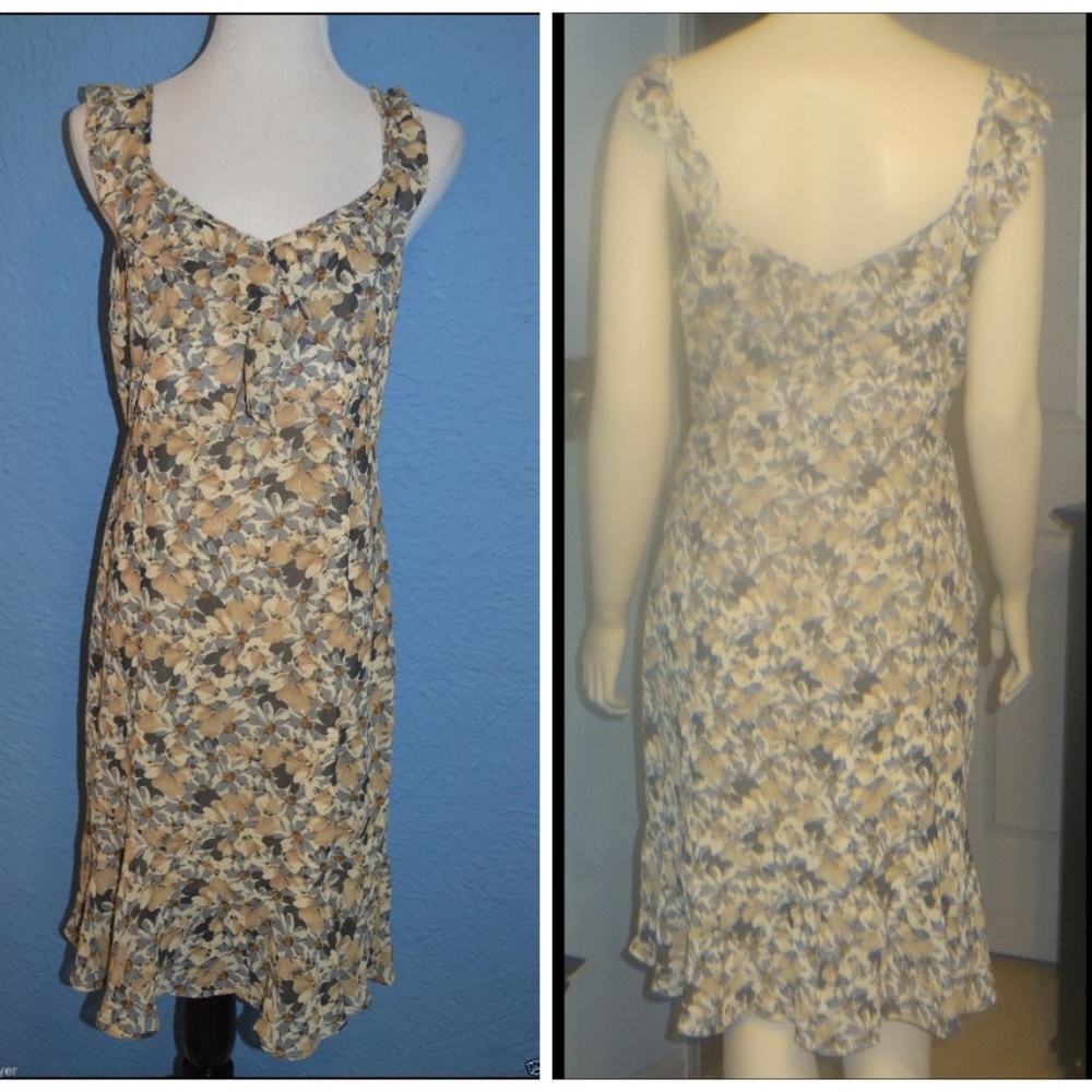 Ann Taylor Loft Ruffled Sundress - Brown/Gray/Tan